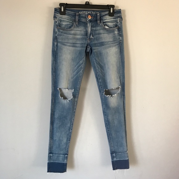 American Eagle Outfitters Denim - AEO 360 super stretch ombré raw hem low jeggings